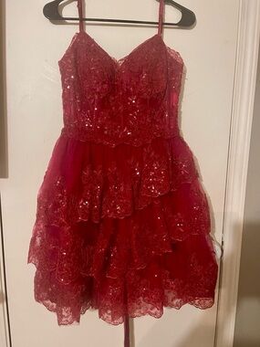 Red Sparkly Tiered Ruffle Homecoming Dress Size 4 Corset Back NWT